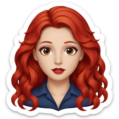 Chappell Roan (b.1998) with red long wavy hair, makeup sticker