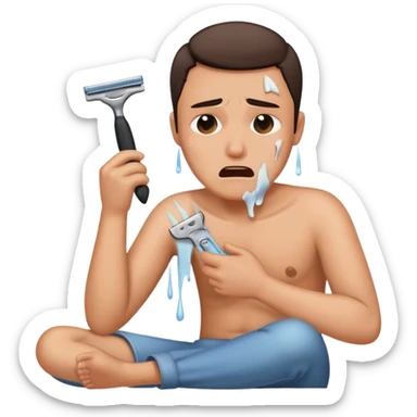 sitting down crying with razor in hand sticker