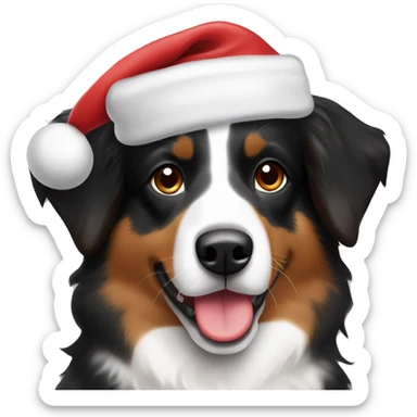 australian shepard black, white and brown with a santa hat sticker