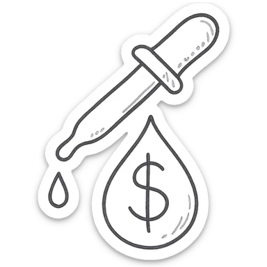 hand-drawn outlined pipette at the top of a golden drop with a dollar sign inside the drop sticker