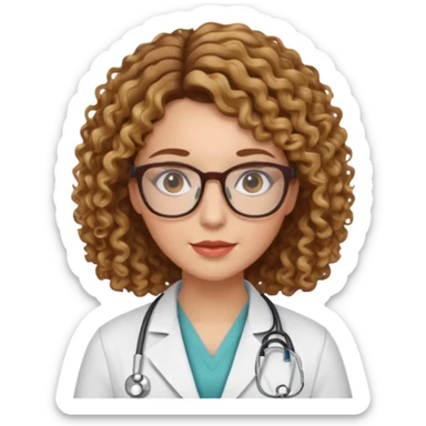 doctor woman with brown  curly hair with blonde highlights, she has glasses sticker