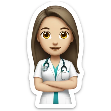  brunette with fair skin nurse with long hair in white scrubs sticker