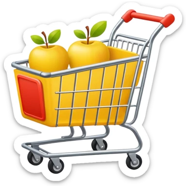Yellow shopping cart emoji.
Keep the original cart shape.
Flat, simple, Apple-style.
No extra details, transparent background. sticker