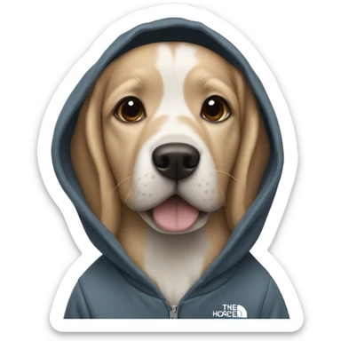 Dog wearing a north face hoody  sticker