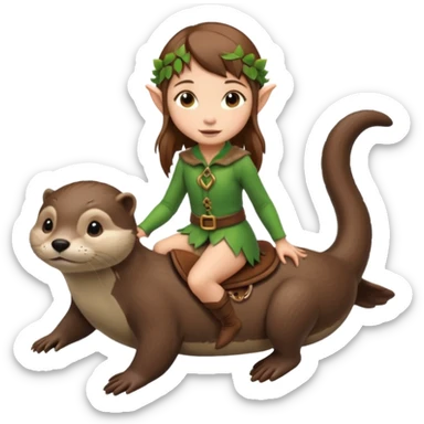 tiny forest elf girl brown straight hair with riding an otter sticker