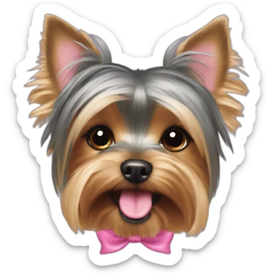 yorkshire terrier with the tongue and a pink hairbow sticker