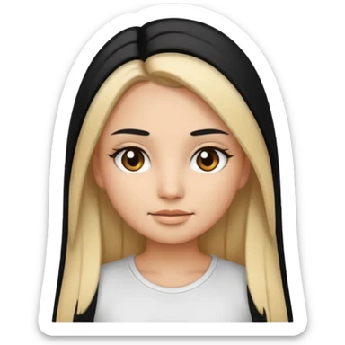 make a girl emoji with straight long black hair and blonde highlights and brown eyes with pretty eyelashes wearing a white top sticker