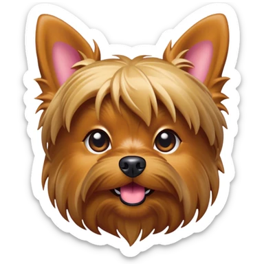 Cinematic Comical Yorkshire Terrier Portrait Emoji, Head tilted dramatically with an exaggeratedly surprised, comical expression and wide, expressive eyes, featuring a perky, well-groomed fur in rich hues, simplified yet hilariously detailed, glowing with a bold, sassy radiance, high shine, exuding playful mischief and cheeky terrier attitude, styled with a soft glowing outline, capturing the essence of a Yorkshire Terrier that appears ready to comically dash out of the frame! sticker