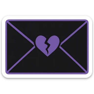 emo envelope with a broken heart seal, black and purple, no background sticker