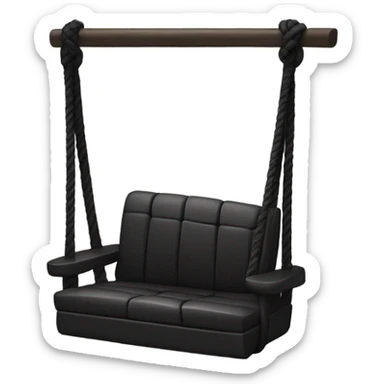 black rope swing hanging from a door with black rope and leather seat sticker