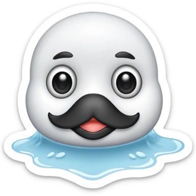 Esta es una imagen de una cría de foca arpa (conocida como whitecoat) descansando sobre el hielo.Es prácticamente una esfera perfecta de pelaje blanco y esponjoso.Tiene ojos oscuros, una nariz negra pequeña y bigotes largos que resaltan sobre su cara clara sticker