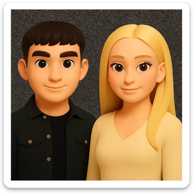 Make the people in the image stand slightly farther apart from each other, preserving the original style and background. sticker