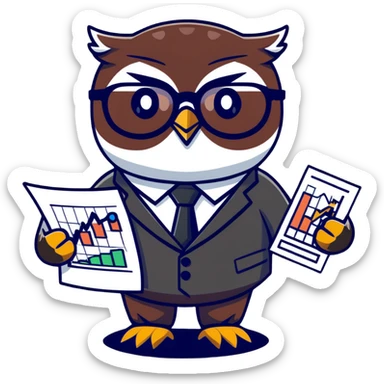 Twilio owl wearing finance outfit with business suit, glasses and stock market chart sticker