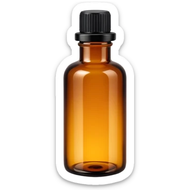 compact cylindrical amber glass bottle with narrow neck and tightly sealed black or white screw cap, translucent glass with subtle glow, apothecary style, no label or extras, soft lighting, subtle shadows, emoji scale sticker