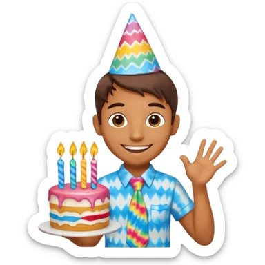 Kokopelli in a tie dye shirt and birthday cake sticker
