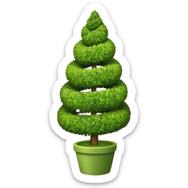 spiral topiary tree emoji, green spiral shaped bush, garden art tree, cute emoji style, white background sticker