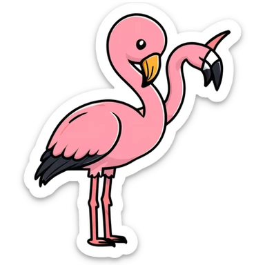 flamingo showing middle finger, cartoonish sticker sticker