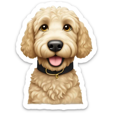 White/Golden giant labradoodle with black collar sticker