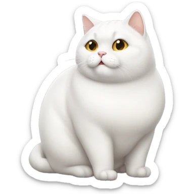 chubby white cat with a belly sticker