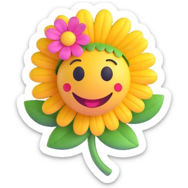 3D smiley emoji, nagy szempillás, kalappal, virággal, mosolygós sticker