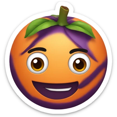 Mandarine with eyebrows wearing a eggplant  sticker