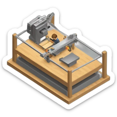 isometric fabricator working in creative workshop cnc machine woodshop metalshop industrial  sticker