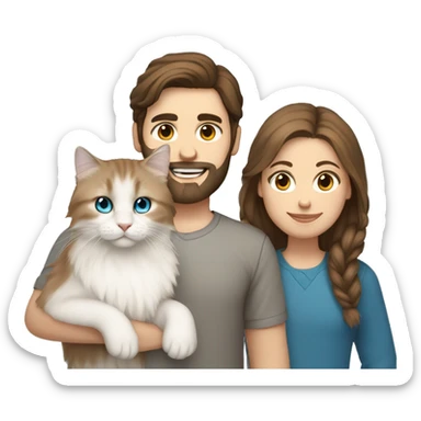 man with brown hair, a beard and blue eyes holding a white Siberian cat sticker