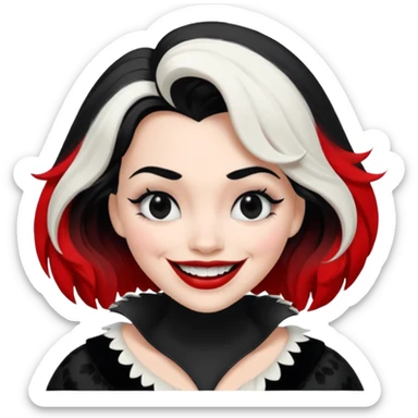Cruella hair color split in the middle, crying of laughter sticker