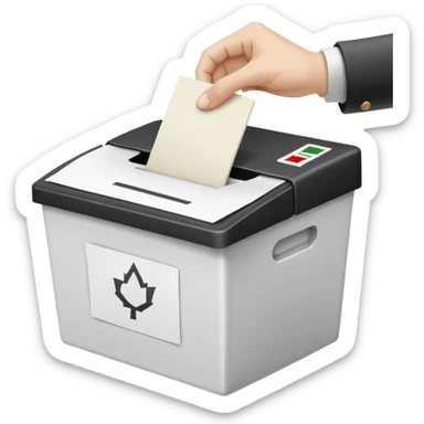 A neutral, generic symbolic image: A hand dropping a ballot paper into a simple, unmarked ballot box. The ballot shows three options only: ‘Ja, aber’, ‘Nein, aber’, and an empty field. n. sticker