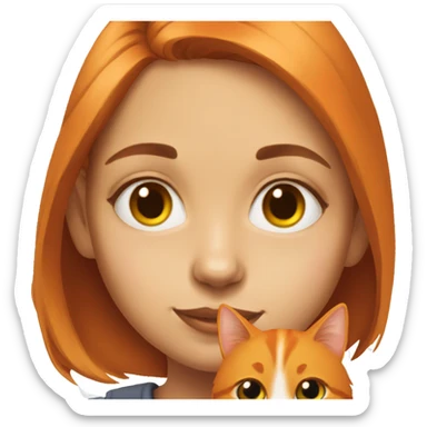realistic portrait of girl with orange cat sticker