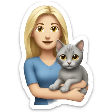 A white woman with a gray kitten sticker