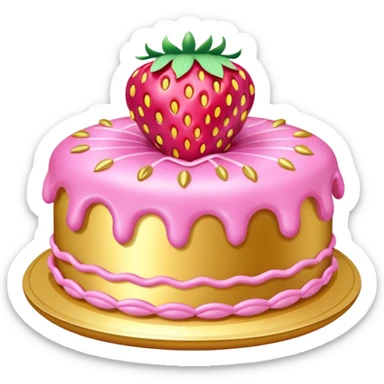 gold rococo pink inflatable puffy strawberry cake sticker