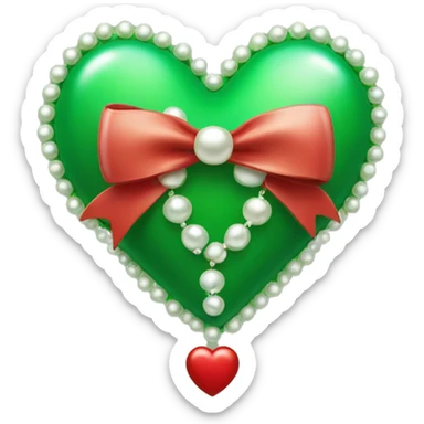 Green heart with no face with pearls and red bow   sticker