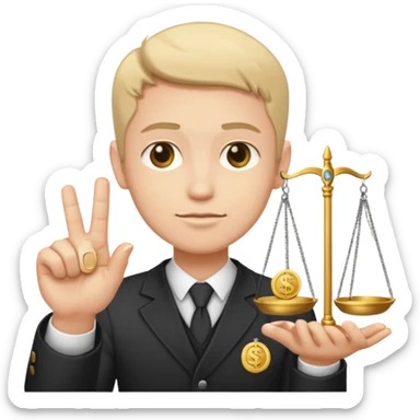 A serious person balancing a coin and legal scale emoji sticker
