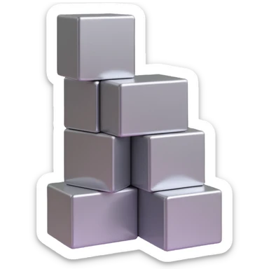 three long steel blocks, stacked, realistic 3D style, metallic texture, rectangular shape sticker