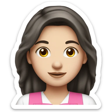 A white girl with long dark hair in pink apron sticker