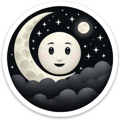  white moon in black sky sticker