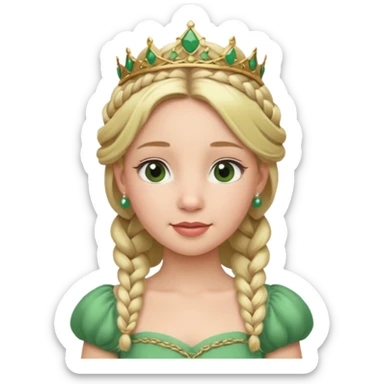 Princess in green Dress with Tiara, Braided Blonde Hair sticker