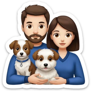 scottish man with stubble, brunette woman and one fully pure white fluffy dog sticker
