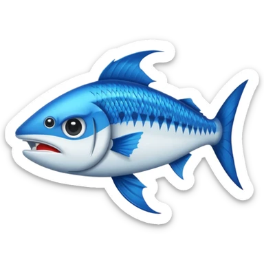 Emoji de poisson barracuda stylisé, dessin cartoon, bleu avec lettres ‘BARRACUDA’ dans le corps, expression féroce.” sticker