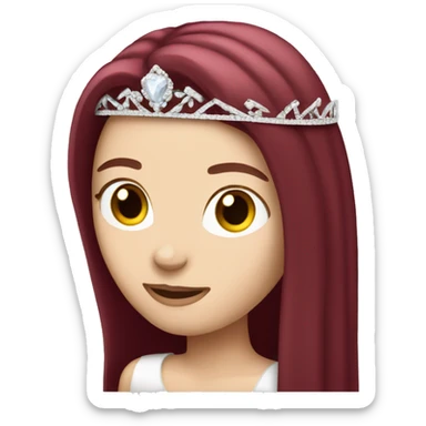 white girl with very long straight burgundy hair wearing a tiara sticker