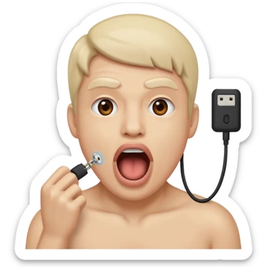 Mouth open wide with audio cable stuffed inside. sticker