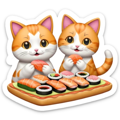 two happy cats eating sushi and pizza and donuts sticker