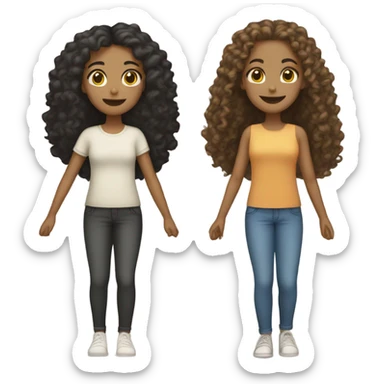 Full body, Two girls holding hands light skin  one  with a curly bun and one  with curly hair sticker