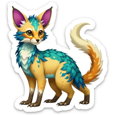 Feral Rare Fantasy vibrant colorful Vernid-Trico-species by LiLaiRa, random markings, tufted tail, tufted ears, full body sticker