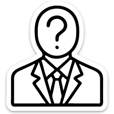 minimalistic icon of a man in a black and white suit with a question mark as his face, clean lines, no background sticker