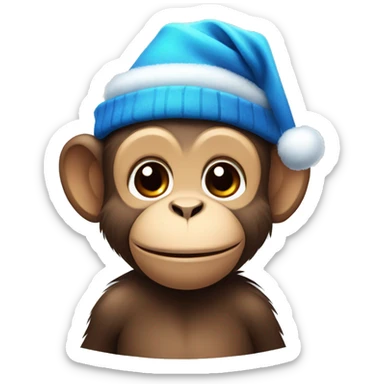 cute monkey with blue Christmas hat sticker