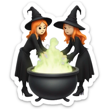 Coven of witches holding hands around a bubbling cauldron  sticker