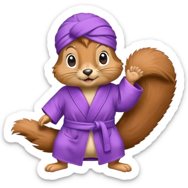 squirrel wearing purple bathrobe, slippers, and turban sticker
