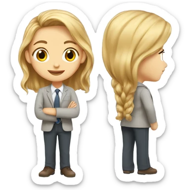 a teacher, 1,55 height, 75k of weight, light brown the hairs with two reflections of blond hair, happy, cute, with a magic wand sticker